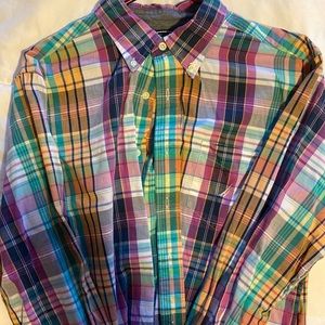 Men’s Large button down long sleeve shirt. Multi color check.